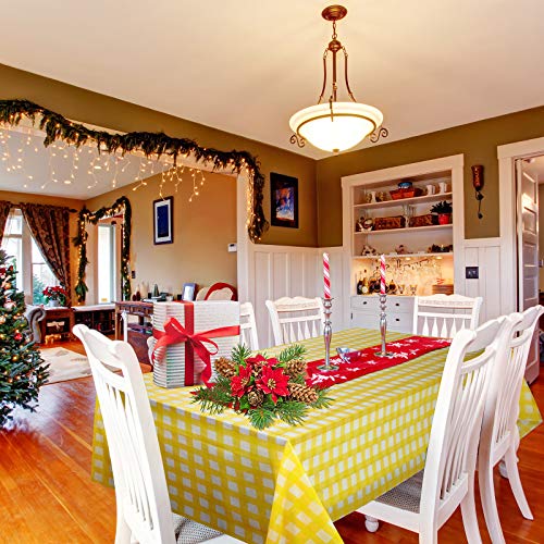 Product Deal 4 Pieces Christmas Buffalo Plaid Tablecloth Check Tablecloth Disposable Plaid Table Cover Rectangle Gingham Tablecloth Plastic Picnic Tablecloth for Party Supplies, 54 x 108 Inch (Yellow and White)