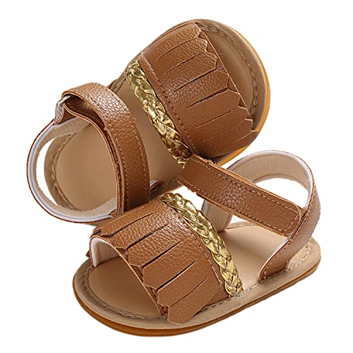 Image of EAU LAYAMEN Baby Girl Sandals Summer Crib Shoes Bowknot Soft Sole Infant Girls Princess Dress Flats First Walker Shoes, C560brown, Infant:3-6 M,11cm