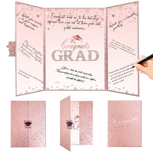 Image of Crenics Rose Gold Graduation Decorations Class of 2026, Creative Graduation Guest Sign in Book Alternative, Congrats Grad Signature Book 18 inch x 12 inch, Awesome Graduation Gift or Keepsake