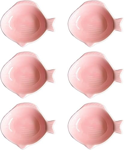 Platos de porcelana con diseño de forma de pescado, platos de condimentos para salsa de soja, azulblancorosa (juego de 6)