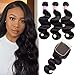 10A Brazilian Body Wave Virgin Hair 3 Bundles With Closure Free Part Unprocessed 100% Human Hair Bundles With Lace Closure (12 14 16+12Free part)