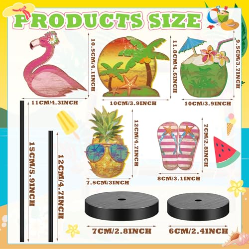 Image of Yousoontic 5 Pcs Summer Beach Table Decor Tropical Hawaii Centerpiece for Table Summer Flamingos Wooden Sign Pineapple Coconut Tiered Tray Decor for Home Kitchen Fireplace Mantel Shelf