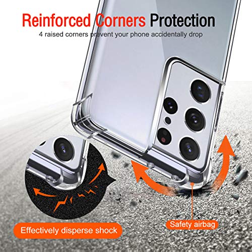 Image of Lustree Back Cover Transparent Case Compatible with Samsung Galaxy S21 Ultra | Clear + TPU Case with 4 Corner Air Cushion Protection & Camera Protection | Slim& Stylus Cover
