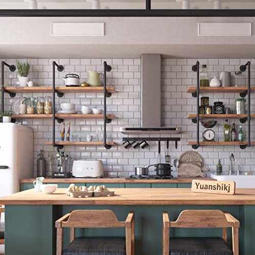 Yuanshikj 3Pc (56" Tall 12" Deep, 3/4") Industrial Wall Mount Iron Pipe Shelf Shelves Shelving Bracket Vintage Retro Black Diy Open Bookshelf Storage Offcie Room Kitchen (3 Pcs 5Tier Hardware Only) #TOP2