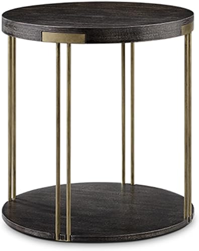 Miniatura 8 de Mesa auxiliar redonda con estante de almacenamiento de 2 neumáticos, mesa auxiliar de sofá industrial, mesa de teléfono de 22 pulgadas, mesita de