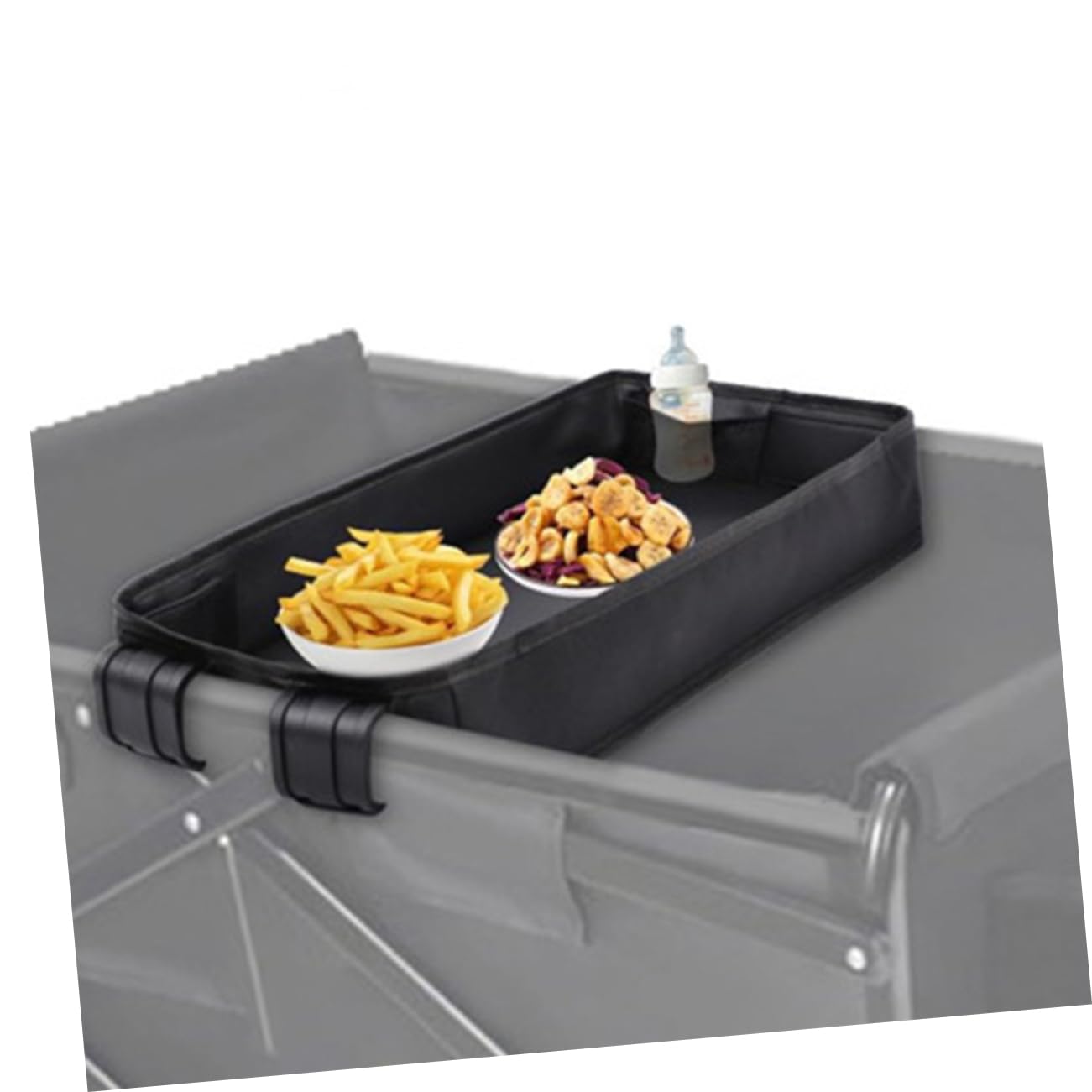 UPKOCH Tablette de Poussette à Clipser, Plateau de Collation Noir en Toile, Léger et Stable, Accessoire de Voyage pour Bébé et Tout-petit | Voyage Bébé et Tout-petit, Format Portable, Stabilité Renforcée, Accessoire pour Poussette et Baby Carriage