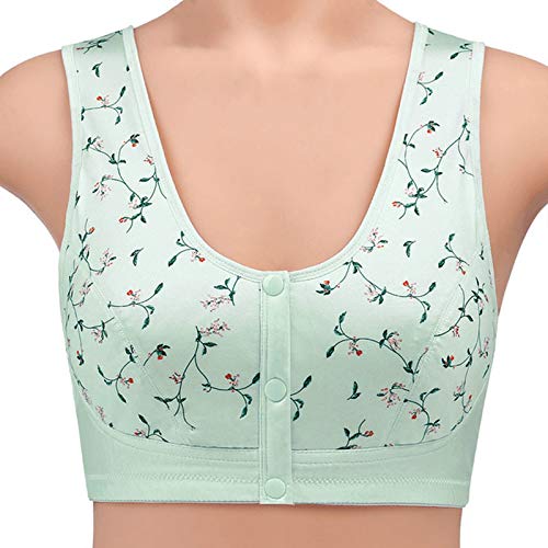 INLLADDY BH Damen Ohne Bügel BH Mit Druckknöpfen Vorne Für Damen, Vintage-Blumenmuster, Trainieren, Yoga, Sport-BH, Ohne Bügel, Laufen, Fitnessstudio, Fitness-Bralettes Grün 4XL EU 100B Cover