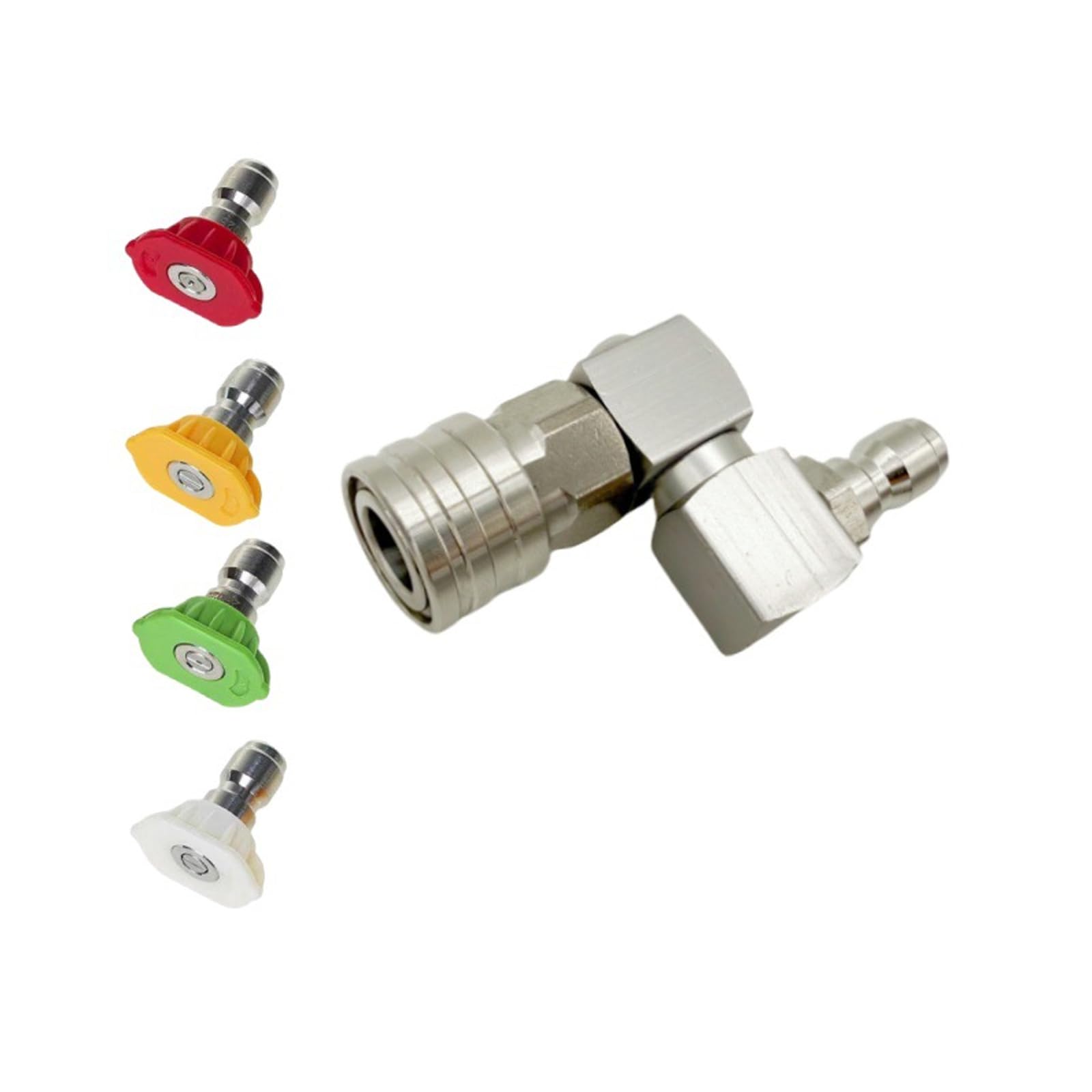 Tfaoys Silver Durability Metal 1 / 4Inch Quick Connecting Adaptor High Pressure Water Washer 4 Interchangeable Sprayer Patterns Nozzles Car Wash Nozzle