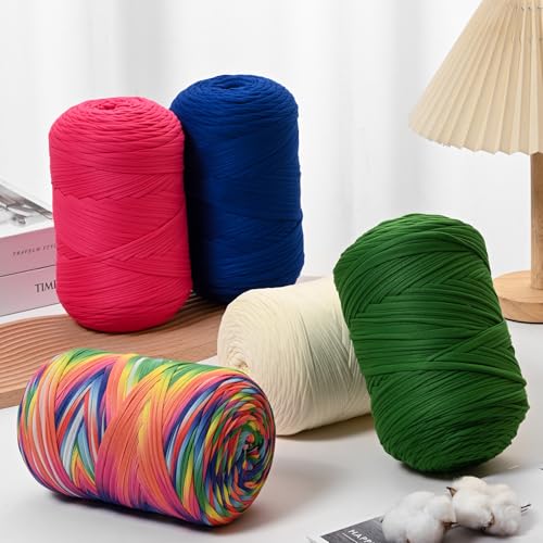 Image of 800G(228YDS) Tshirt Yarn for Crocheting,Chunky T-Shirt Yarn for Beginner Crochet Bags,Baskets,Coasters,Shoes,Clothes,DIY Crafts, Elastic Fabric Thick Hand Knitting Crochet Yarns (Rainbow)