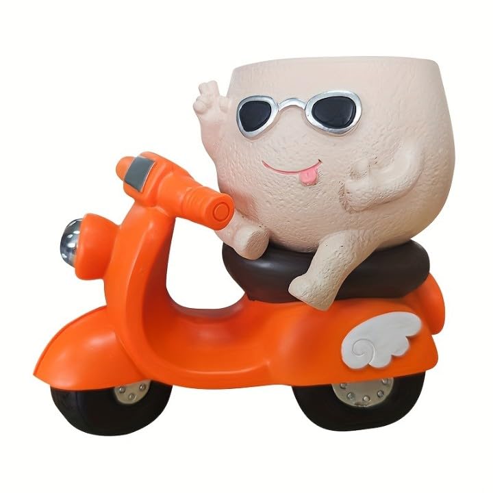 Image of Unique Scooter Flower Pots | Cute Planters Vintage Design, Indoor & Outdoor Plant Holders for Home & Garden | No Plants or Floral Included (Unique Face Planter Pots)