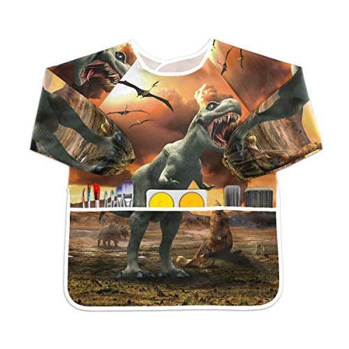 火の恐竜幼児の子供のエプロン防水絵画アーティストのよだれかけのスモック、年齢1-6のための子供の芸術のスモック