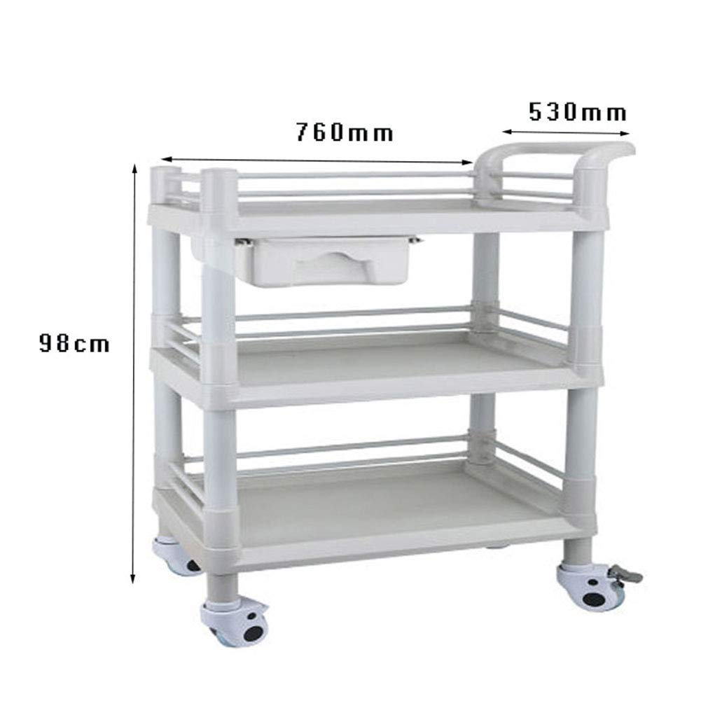 Carrito de servicio rodante de 3 niveles, versátil carrito de mano para peluquería y rabia, elegante acabado blanco, ABS duradero, fácil movilidad, solución de cocina y comedor que ahorra espacio