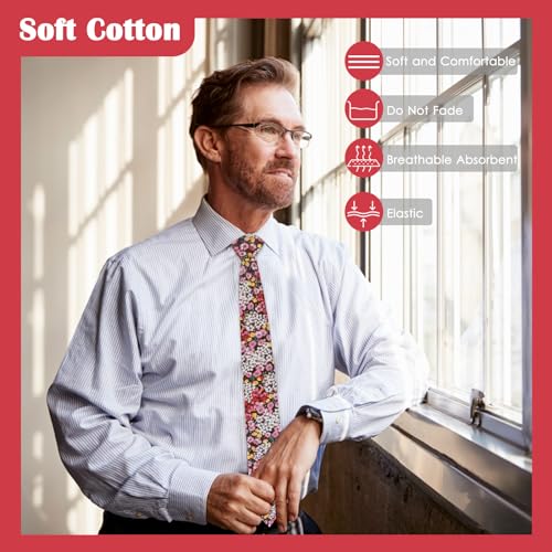 Image of Mantieqingway Men Skinny Tie Cotton Floral Necktie for Wedding Groomsmen Tie