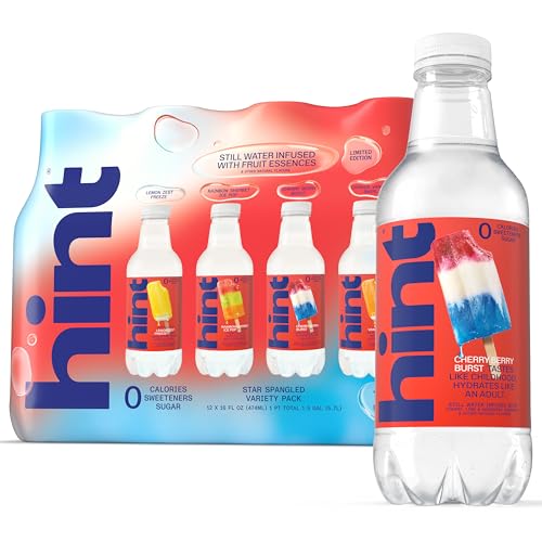 Hint Fruit-Infused Bottled Water, Star Spangled Variety Pack - Sugar Free Flavored Water with Zero Calories, Natural Fruit Essences, and No Artificial Sweeteners - 16 Fl Oz (Pack of 12)