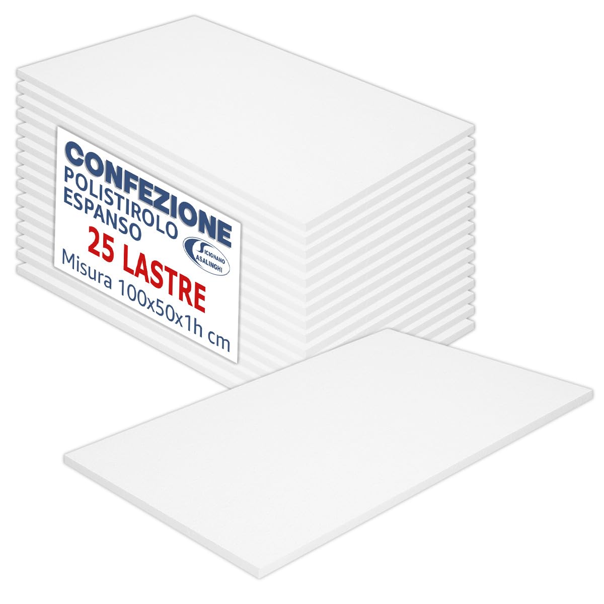 Sicignano Casalinghi Lastre Polistirolo Espanso 100x50x1 cm (25 Pezzi), Pannelli Sottili per Imballaggio, Protezione Oggetti, Decoupage e Rivestimenti Isolanti, Polistirene Bianco Facile da Tagliare