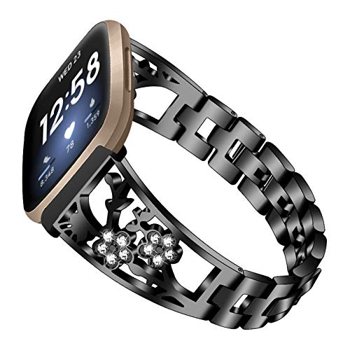 Armband für Fitbit Versa 3, Miya Bling Strass Edelstahl Ersatz Uhrenarmband für Frauen Männer 5,5"- 8,0" Zoll Uhrenarmband für Fitbit Versa 3 / Sense