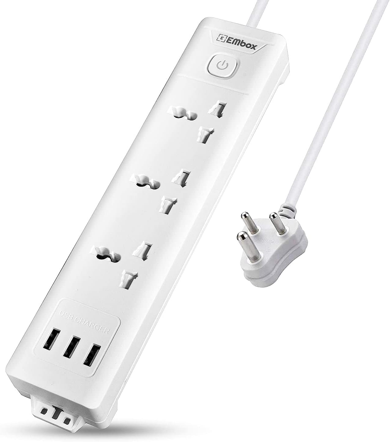 Embox 5 Meter Extension Board with USB & Master Switch-6A Spike Guard with 3 Universal Sockets 3 USB Ports Safety Shutter LED Indicator-1500W