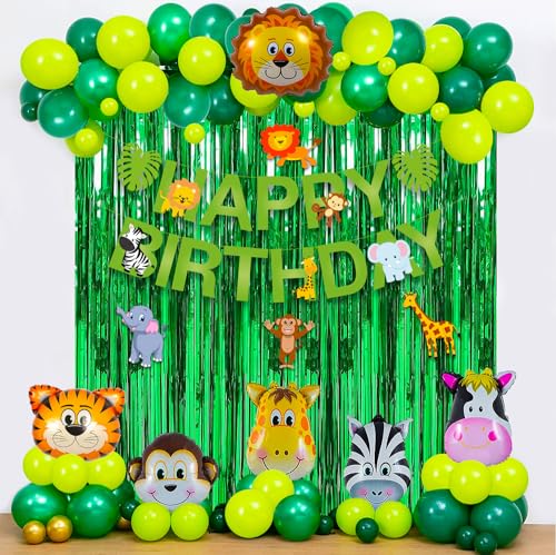 Image of Party Propz Jungle Theme Birthday Decoration - 63Pcs, Birthday Decoration Items For Girl, Boy | Animal Theme Bday Party Decorations | Jungle Safari Theme Bday Decoration| 30 - 32ft Animal Foil Balloon