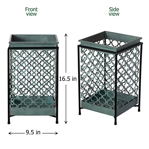 Dualplex Umbrella Holder Umbrella Stand Rack Super Quality Metal Entry Hallway Décor W/Removable Drip Tray For Home Office Holds Umbrellas Canes Walking Sticks Best Gift 16" Tall (Square, Green) #TOP1