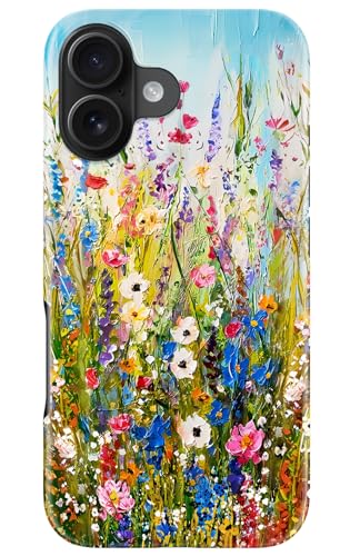 Image of Goodon for iPhone 16 Plus Case Cute - Wireless Charging Compatible - Dual-Layer Hard Shell + Silicone Cover - Protective Phone Case with Trendy Designs for Women - Wildflowers Painting