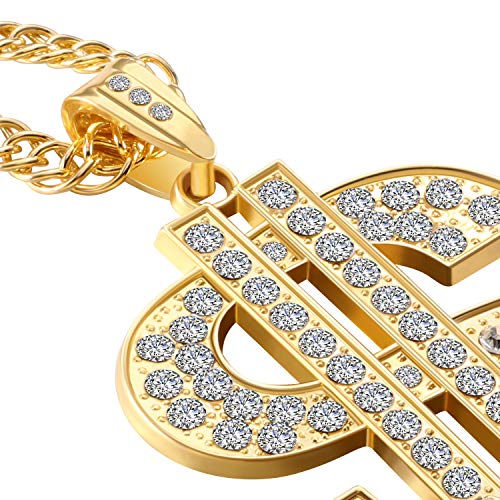 Tatuo 6 Piece Dollar Sign Necklaces Gold Plated Sign Necklace for Men, Hip Hop Dollar Chain4