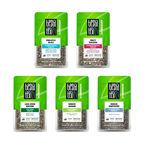 Tiesta Tea - Loose Leaf Green Tea Gift Box, 5 Pouches, Medium Caffeine, Hot & Iced Tea, Tea Set With Chinese Gunpowder, Chinese Jasmine, Fruity Green Tea And Light Citrus Green Tea #TOP1