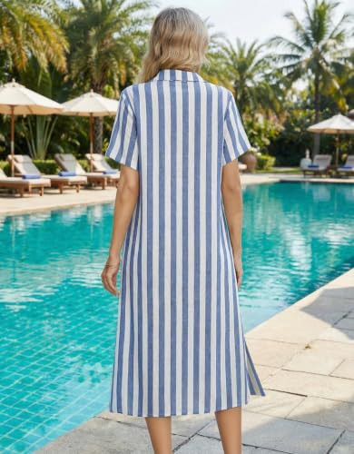 Image of HOTOUCH Womens Dress Summer Casual Midi Short Sleeve Button Down Shirt Dresses Beach Cover Up with Pockets