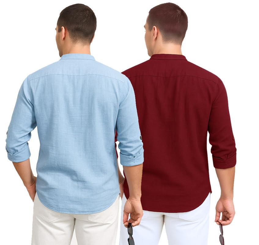 Image of DEEMOON Combo of Men's Cotton Blend Solid Regular Fit Full Sleeve Short Kurta | Men's Trendy Short Kurta Pack of 2 (Available in Plus Size & Combo Packs)