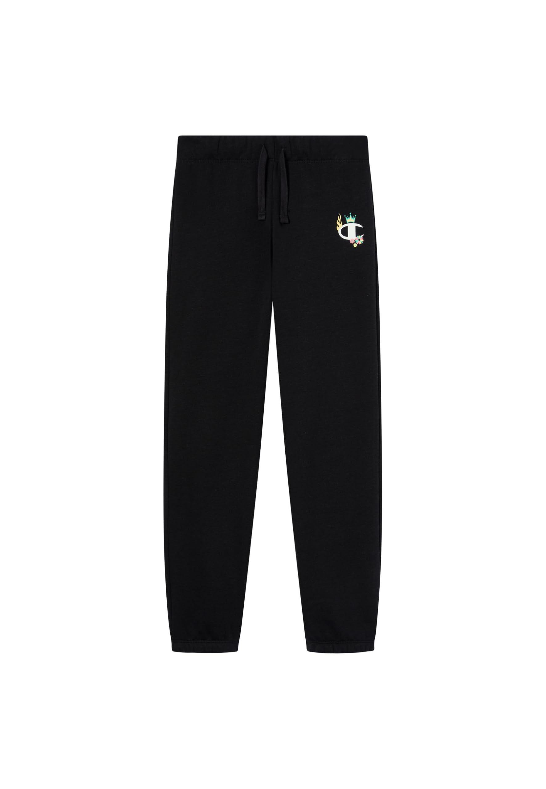 Champion Girls' Fleece Joggers with Drawcord Waistband, Elastic Cuff Pants, Graphic Logo Black
