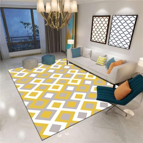 Moquette extérieur et tapis géométrique jaune 140x200 pour terrasse ou salon