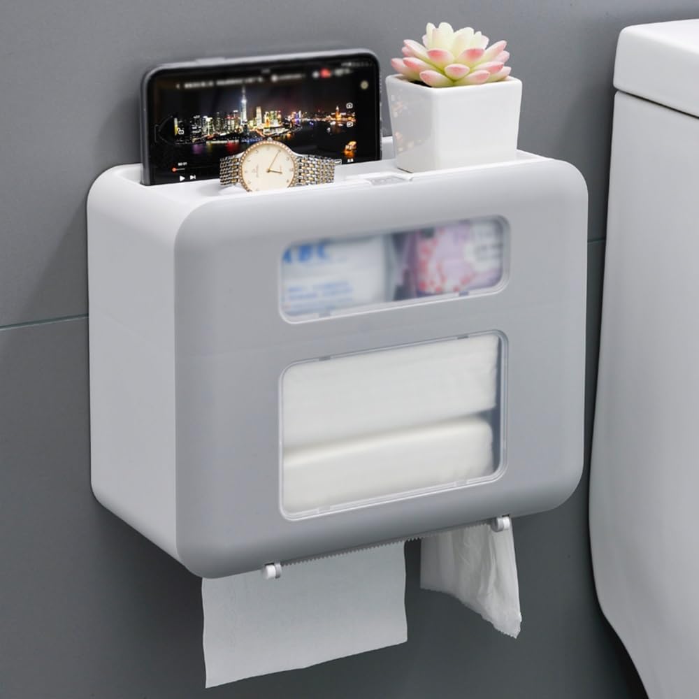 Tissue Holder Dispenser Tissue Box with Platform and Drawer for Home Countertop Holders for Living Room(Gris)