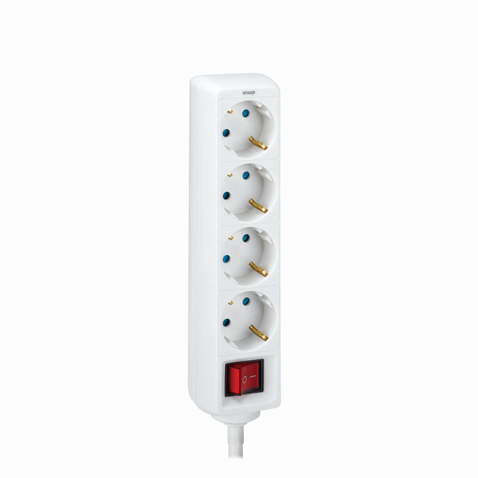 SIMON - Multiple Base, płaska listwa zasilająca, 4 gniazda 16 A, włamywacz gniazd z gniazdem uziemiającym i włącznikiem ON/OFF, kabel 2 metry, kolor biały