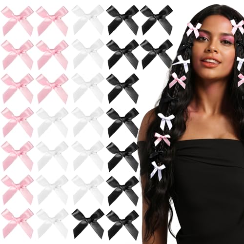 Teenitor 30pcs Hair Bow Pink Bow Pink Black White Bows for Hair Small Hair Bows Hair Bow Clips Cute Black White Bow Hair Accessories for Girls