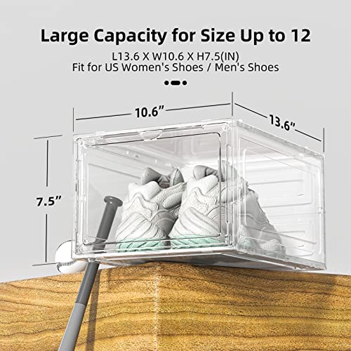 Upgrade Solid Shoe Storage Boxes, 6 Pack Shoe Box Clear Plastic Stackable, Shoe Organizer Box, Drop Front Shoe Box, Plastic Display Shoe Boxes, Shoe Containers For Sneaker Storage Up To Us Size 12 #TOP1