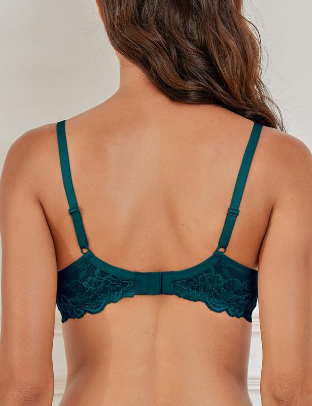 Wingslove Damen Push Up BH mit floraler Spitze gepolsterter Bügel BH Komfort BH Opalgrün 34C/75C 4
