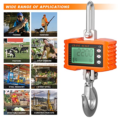 Anbull Hanging Scale With Remote Control 1000Kg (2200Lbs), Industrial Heavy Duty Crane Scale With Accurate Reloading Spring Sensor&Lcd Display For Farm,Factory, Included Batteries, With Ce Certified #TOP5