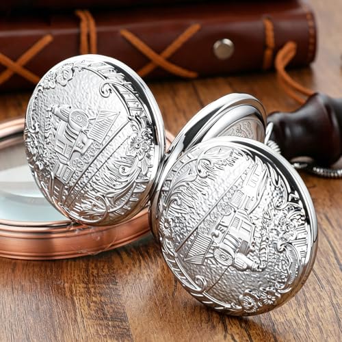 Image of Men's Mechanical Pocket Watch with Chain, Vintage Full Copper Hand-Wind Second&24hours Sub-dials Pocket Watches for Men with Box