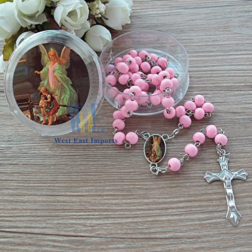Baptism Scented Rosary Favor - 12 Pcs Guardian Angel Baptism Pink Rosaries With Individual Gift Box Christening Gift #TOP1