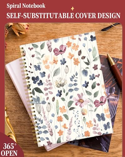 Carnet à spirale A5 ligné avec motif aquarelle rustique florale - 6