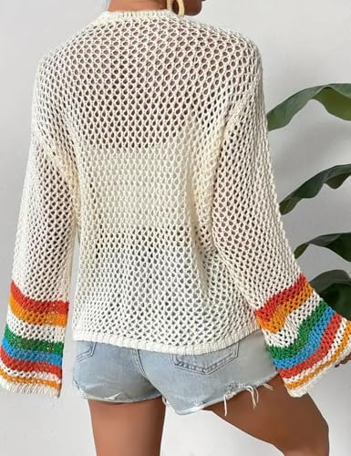 Kinghua Floral Crochet Cardigans for Women Trendy Spring Fall Hollow Out Open Front Boho Cardigan Sweater Tops3