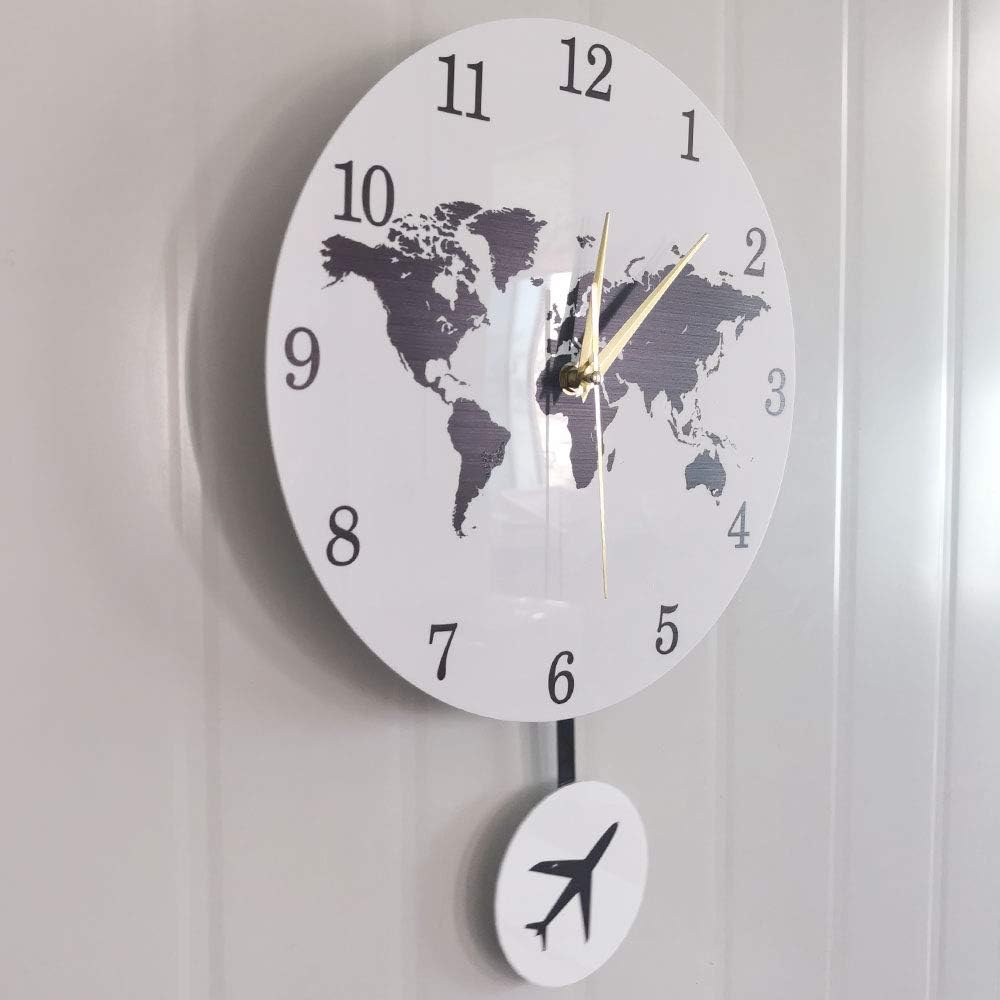 The Geeky Days Earth Globe World Map Pendulum Clock with Flying Plane Swing Office Decor Geography Travelling Wall Clock Silent Non-Ticking Watch Traveler Gift