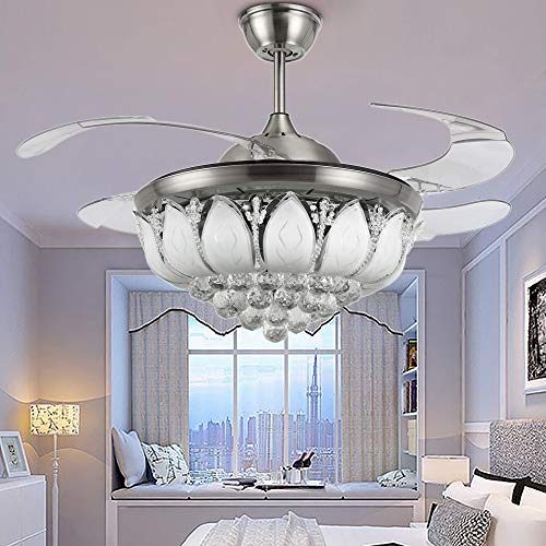 42" Luxury Modern Fandelier Crystal Chandelier Ceiling Fan With Remote Control Bling Ceiling Fan With Light For Livingroom Bedroom Chrome Folding Blades Ceiling Fan Lamp Dining Room Decorative #TOP7