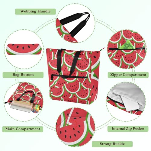 Bolsa para libros con bolsillo externo con cremallera y diseño de sandía de verano 5