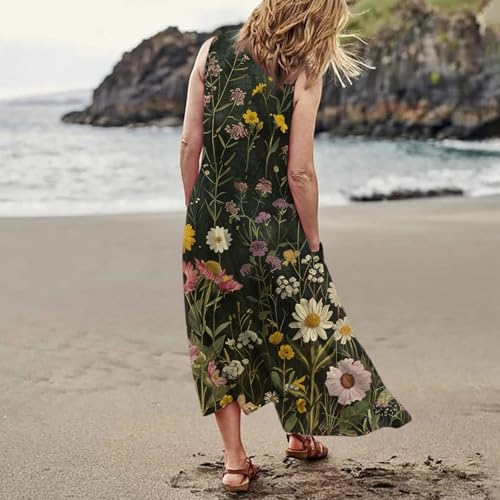 Plus Size Cotton Linen Summer Dresses for Curvy Women 2025 Sleeveless Maxi Vacation Beach Sundresses with Pockets