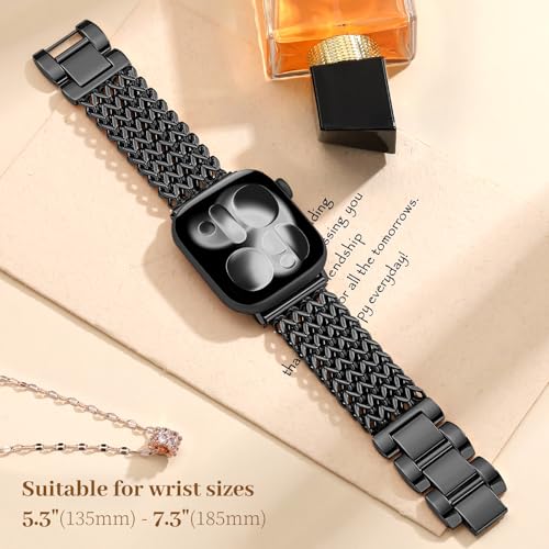 Image of Metal Band Compatible with Apple Watch Bands for Women 40mm 41mm 42mm 38mm 44mm 45mm 46mm 49mm, Dressy Stainless Steel Link Bracelet, Designer Strap for iWatch Series 11 /SE /10 /9 /8 /7 /6 /5 /4 /3 /2 /1 /Ultra