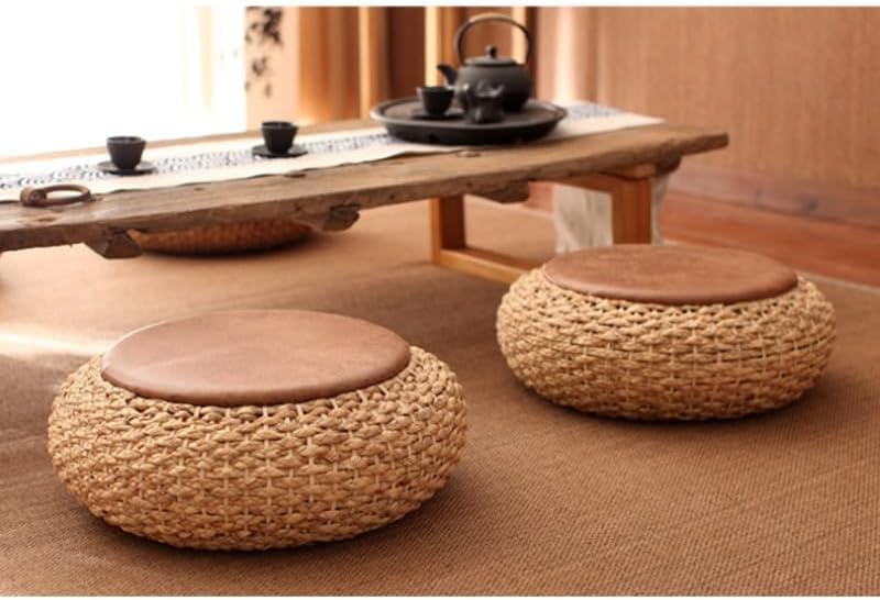 Natural Fiber Floor Cushion - Perfect for Meditation, Yoga, and Relaxation (Banana Leaf Half,Diameter 40 * 40 * Height 15 cm)