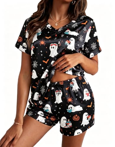 Image of Ekouaer Silk Pajama for Women Short Sleeve Satin Pj Set Two Piece XS-XXL | loungewear or daily wear,Valentine's Day, Bridal Party, Honeymoon Vacation and Anniversaries Gift ,walking,enjoying coffee