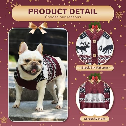 SKXEO Hund Weihnachten Pullover V-Ausschnitt gestrickt Welpe Pullover Weste Rentier Haustier Kleidung Outfit für kleine mittlere große Hunde Katze Pullover(Rentier Pullover,S)