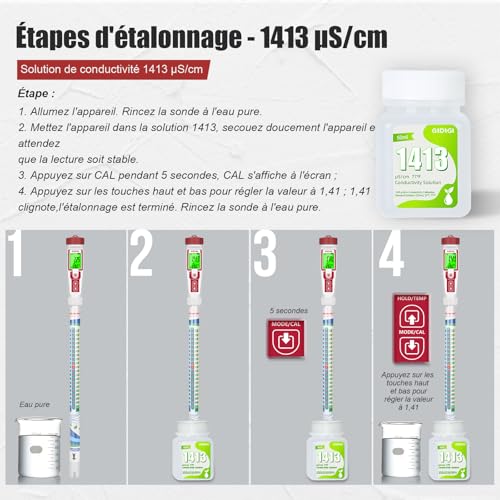 Solution d'étalonnage EC 1413 μS/cm,4 x 50ml TDS EC Testeur de salinité – vue 6
