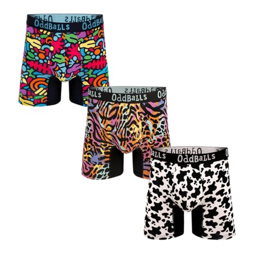 OddBalls | Mens Bamboo Boxers Multipack | 3 Pack | Anti Chafing | Mens Underwear | Moisture Wicking Fabric | Elastic Waistband | Farmyard Bundle | Large